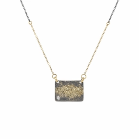 City Block Necklace with 2 mm diamond   Two-Tone Chain - 22k/14ky Gold, Oxidized Silver   Natural VS White Diamond Luxury Moments Glamorous Pieces