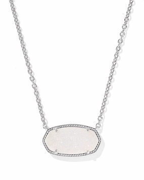 Kendra Scott Elisa Statement Silver Iridescent Drusy Short Pendant Necklace Bold Accent Timeless Treasures