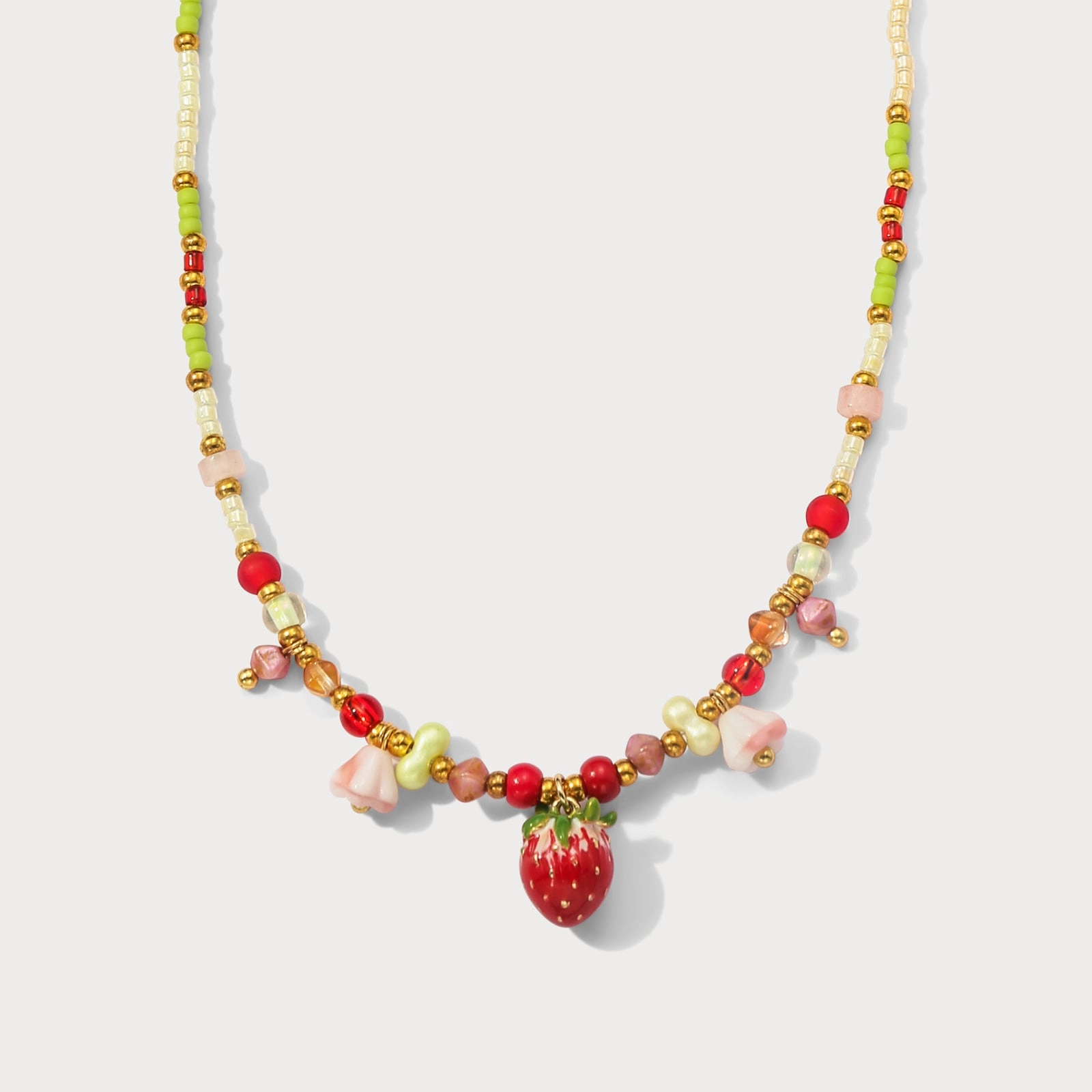 Attractive Adornment Czech Bead Strawberry Charm Necklace