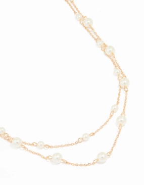 Gold Plated Freshwater Pearl Chain Layered Necklace Glam Finish
