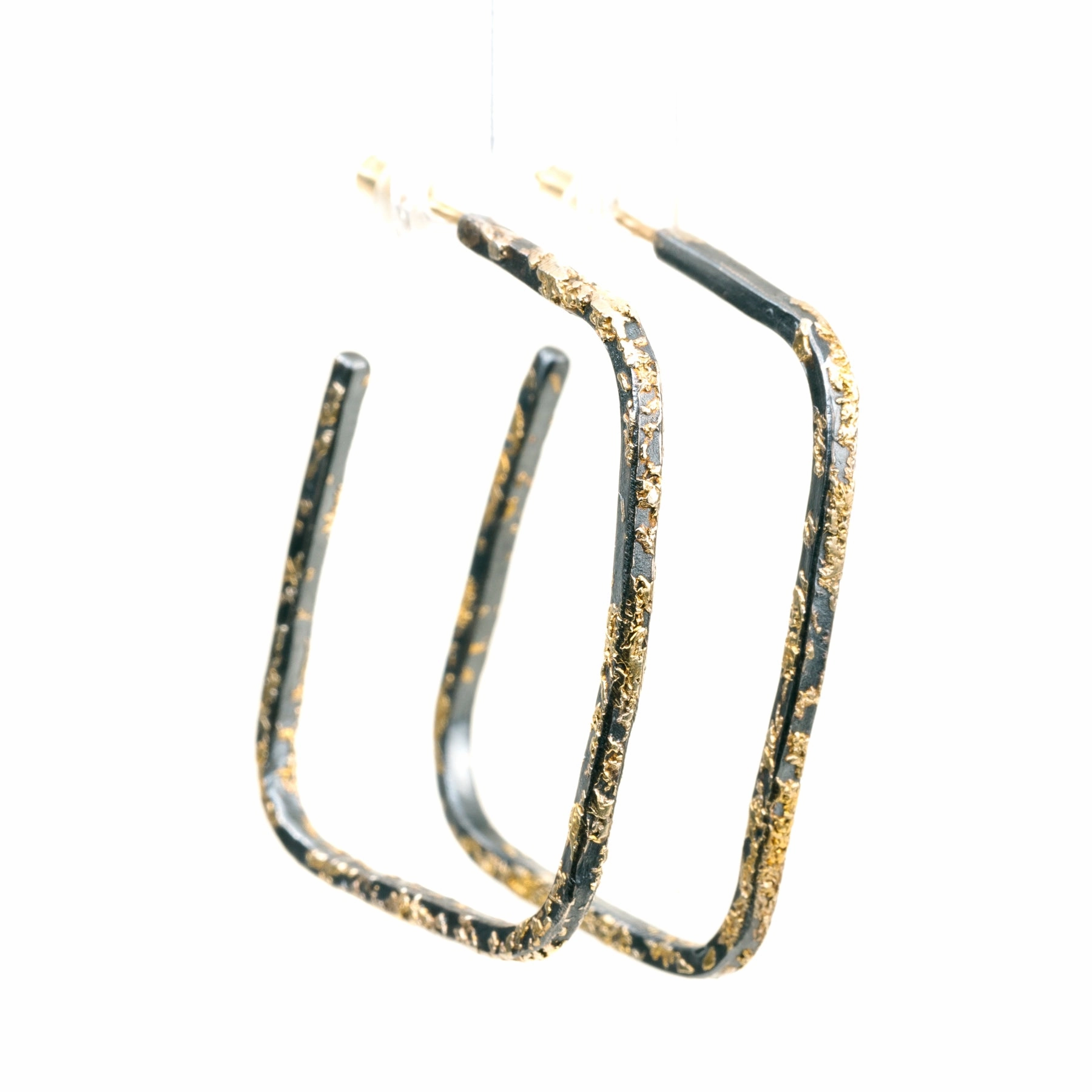 Slice Square Hoops - 22k/18k Gold   Oxidized Silver Minimal Edge