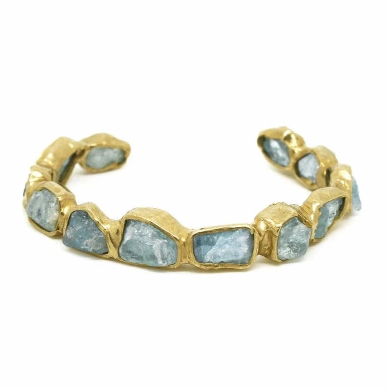 Slim Seafaring Cuff - Brass   Aquamarine Gifting Ready