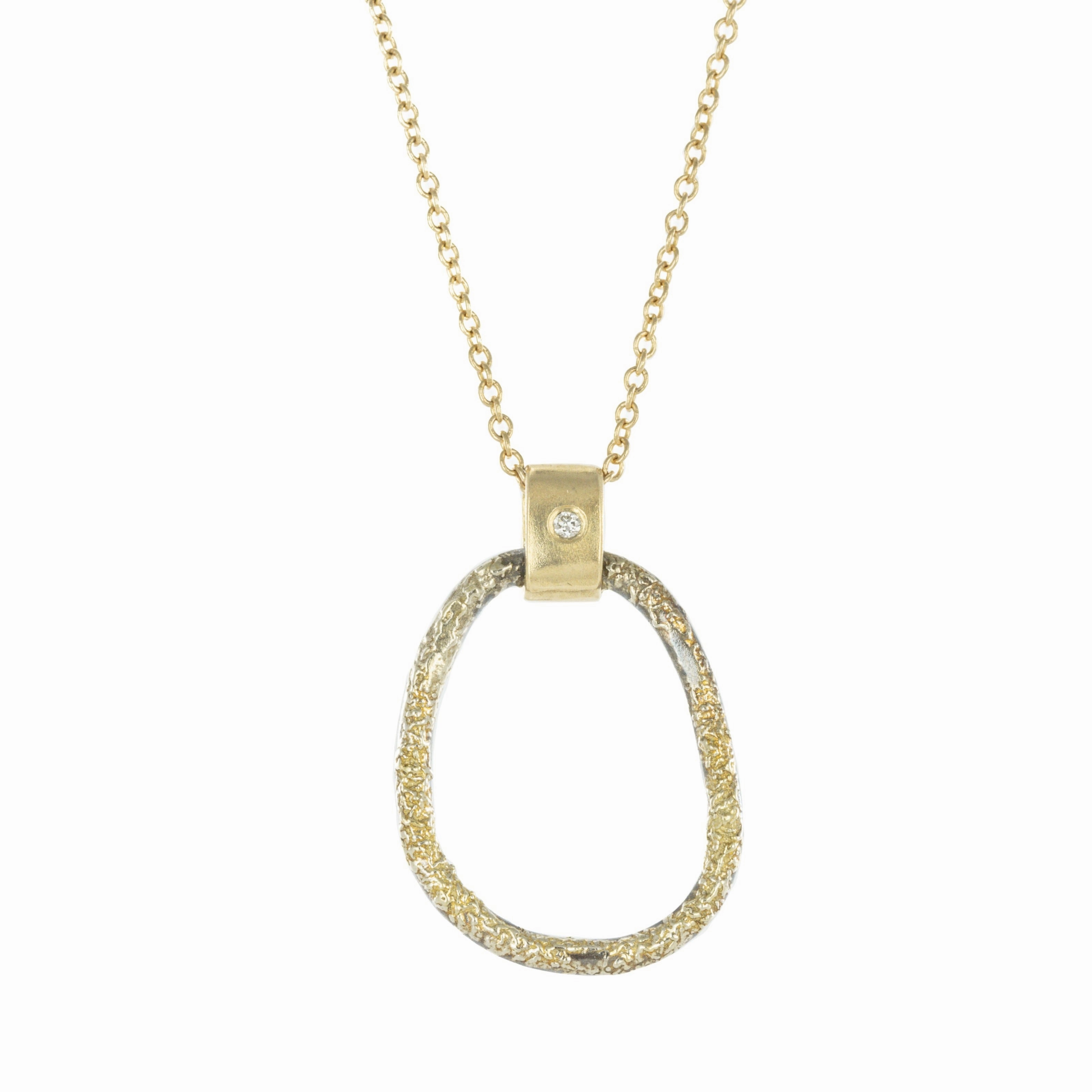 Alluring Shine Sweet Detail Small Dusted Carabiner Necklace - 22k/18k Gold, Oxidized Silver   VS Diamond