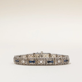 Stylish Design Distinctive Shine Art Deco Synthetic Sapphire & Diamond Bracelet | 1.20ctw, 0.50ctw | 7" |