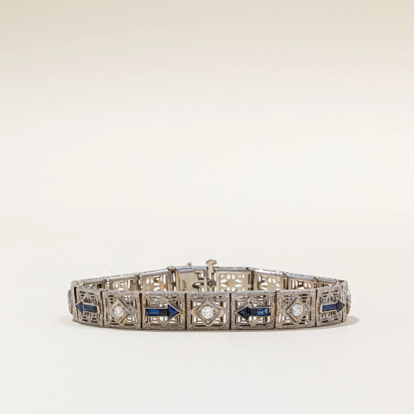 Stylish Design Distinctive Shine Art Deco Synthetic Sapphire & Diamond Bracelet | 1.20ctw, 0.50ctw | 7" |