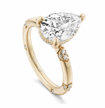 Noam Carver Pear Center Side Stone Diamond Engagement Ring Setting in 14K Yellow Gold (.18ctw) Refined Jewelry Designer Craft