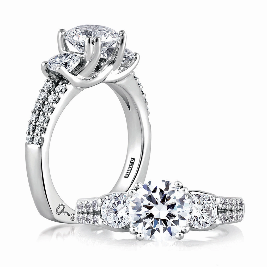 A. Jaffe Classics Three-Stone Diamond Engagement Ring Setting in White Gold Chic Focus Dainty Feel