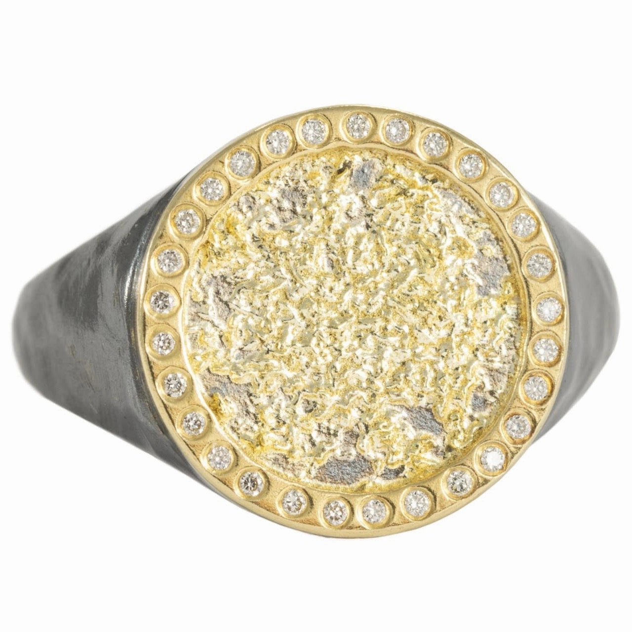 Sol Burst Signet - 22ky, 18ky, Oxidized Silver   VS Diamonds Trend Look Everyday Sparkle