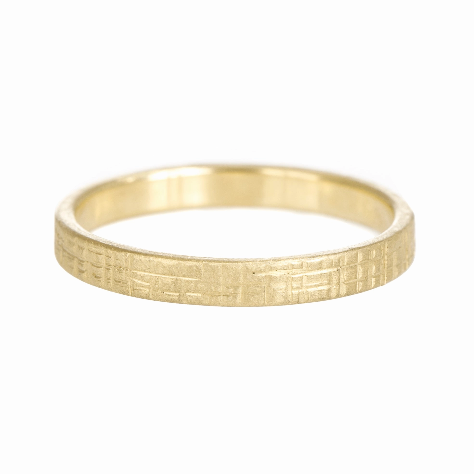 Dazzling Shine Lustrous Design Solid gold, hand forged, crosshatch texture,2.5 mm wide