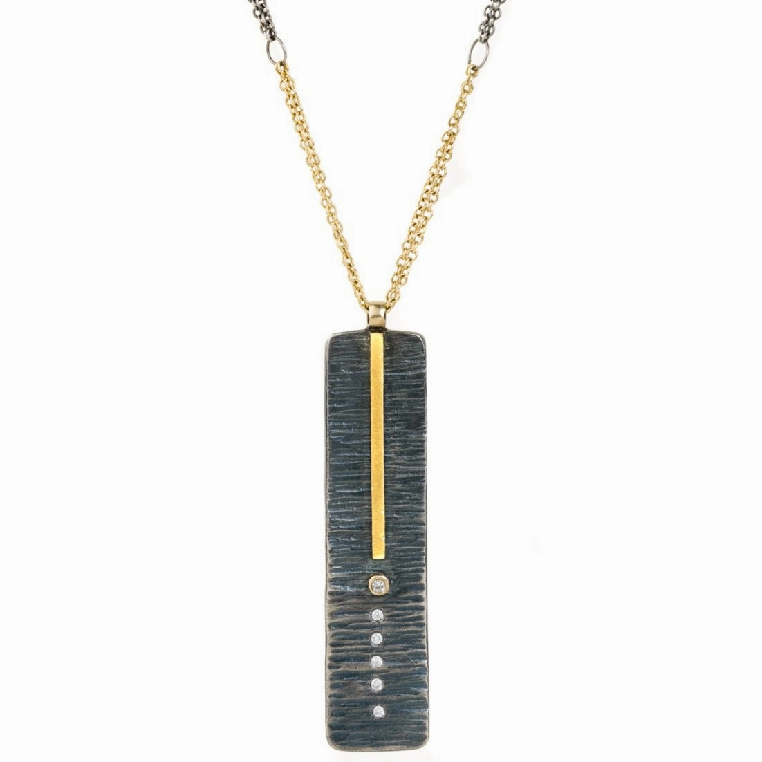 Classic Aspen Necklace - 18k gold, Oxidized Silver   Reclaimed Diamonds Gleaming Feature