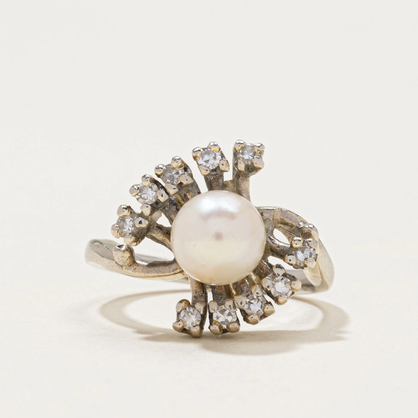 14k Pearl & Diamond Cocktail Ring | 0.24ctw | SZ 4.5 Elegant Shine Pieces