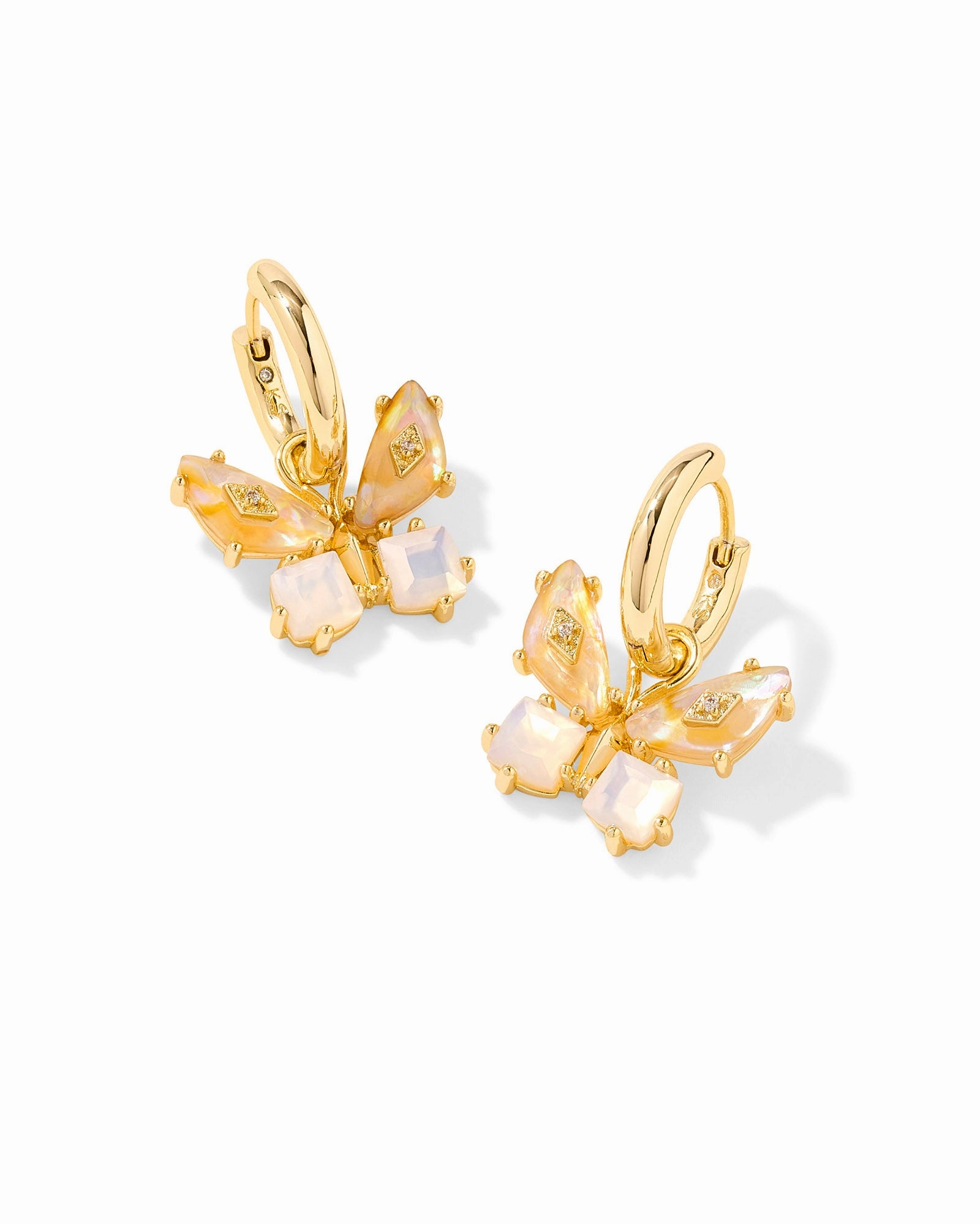 All Season Kendra Scott Bianca Butterfly Gold Iridescent White Mix Huggie Earrings