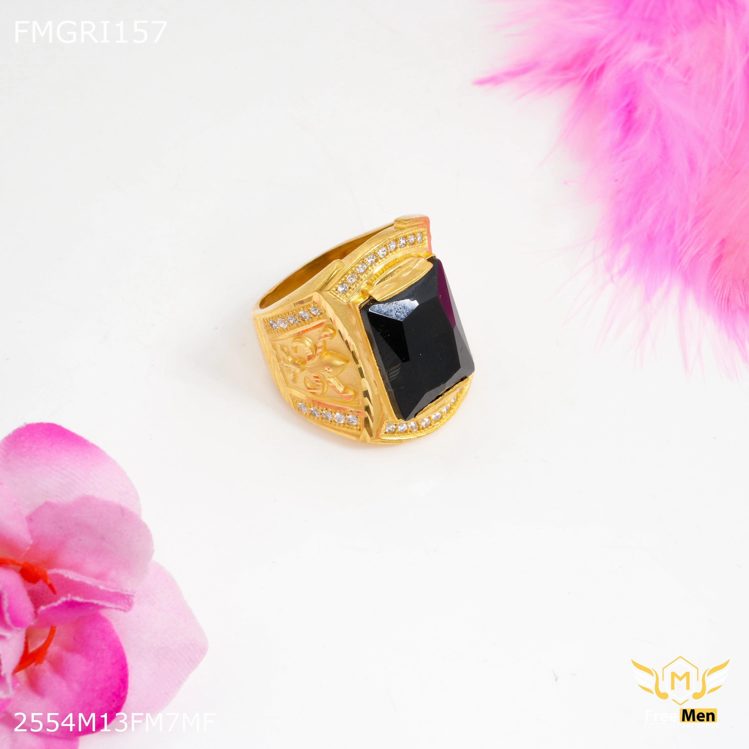 Trendy Sparkle Freeme 1gm Black Stone with AD Gold plated ring for men - FMGRI157