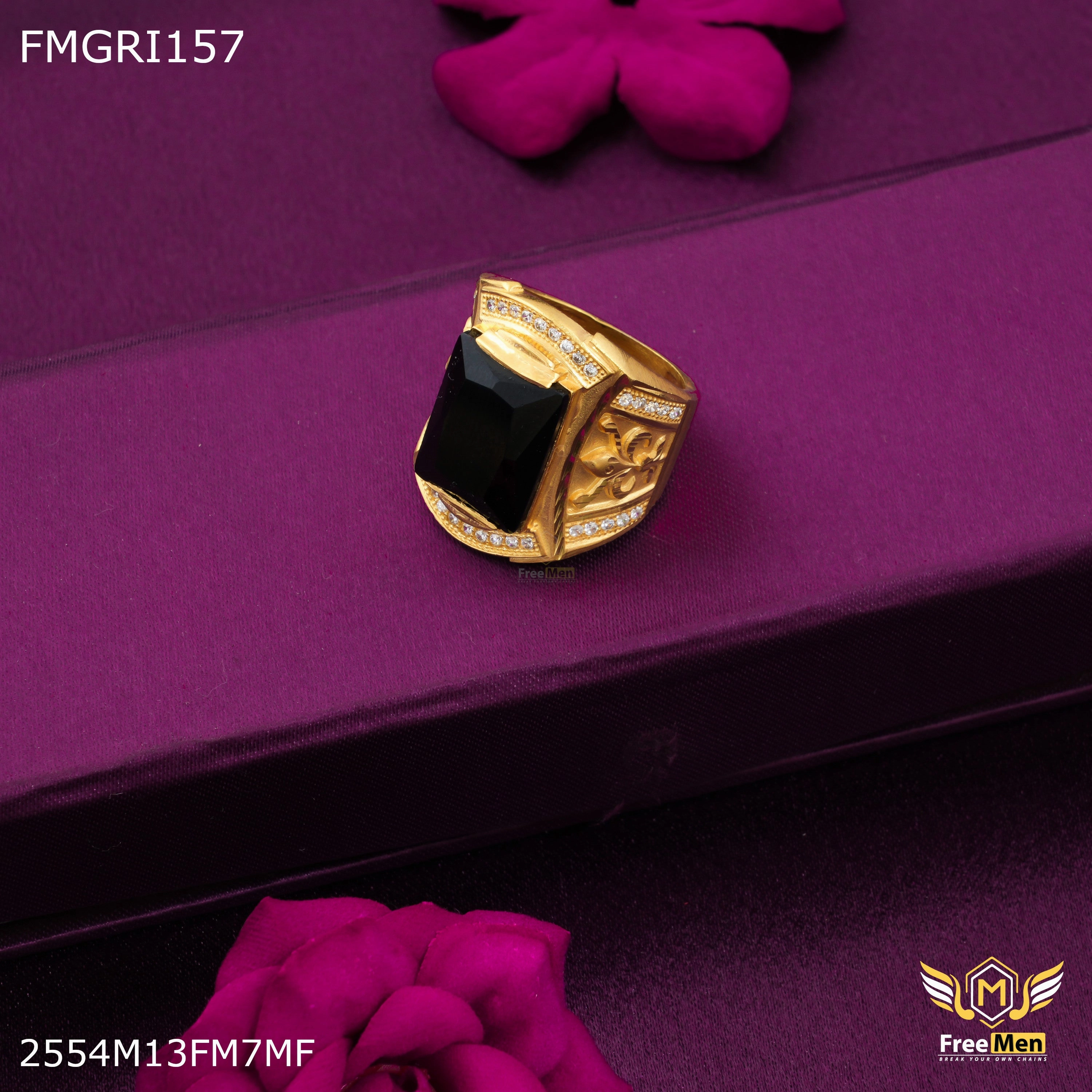 Freeme 1gm Black Stone with AD Gold plated ring for men - FMGRI157 Sophisticated Element