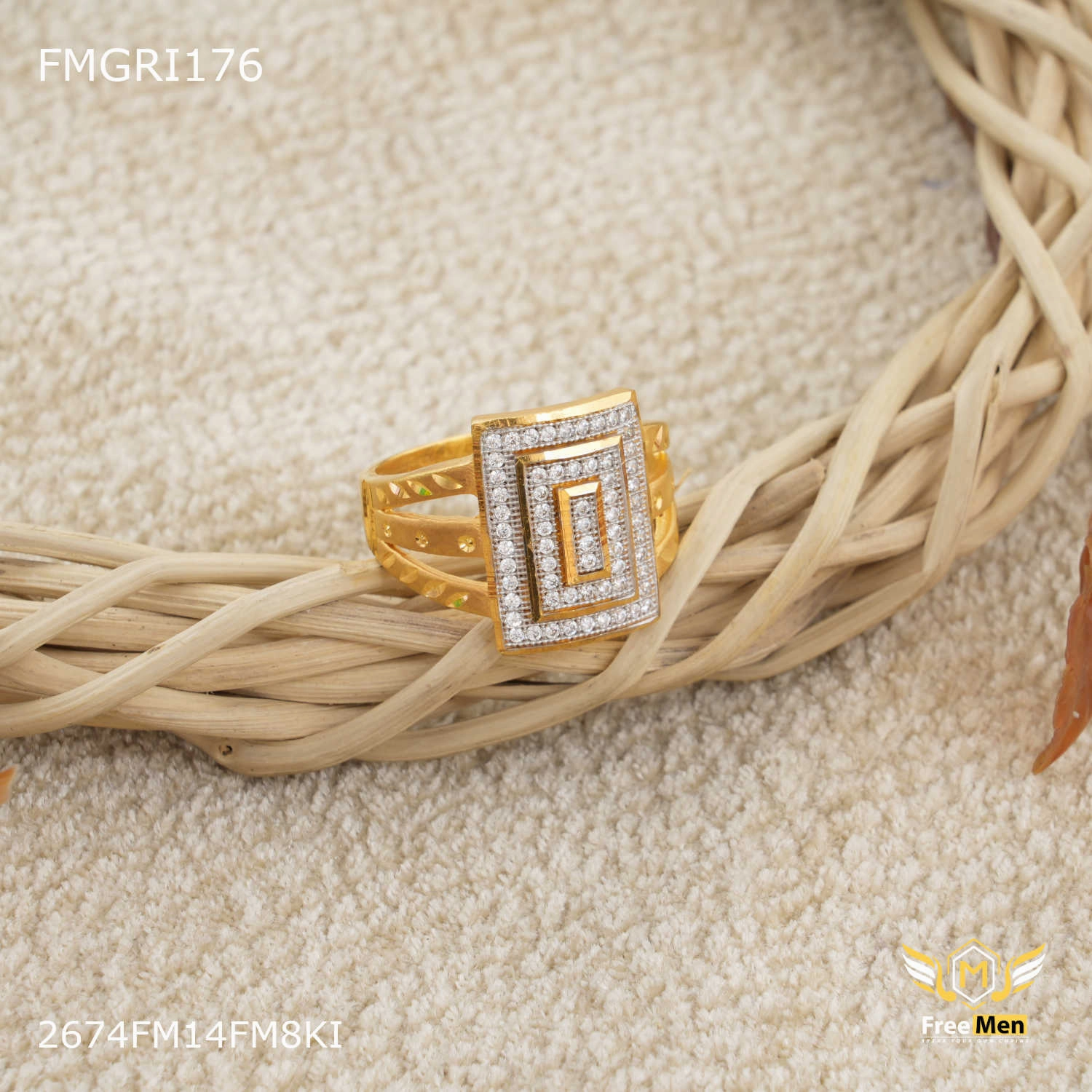 Refined Glance Square Box 1gm Gold plated ring design for men - FMGRI176