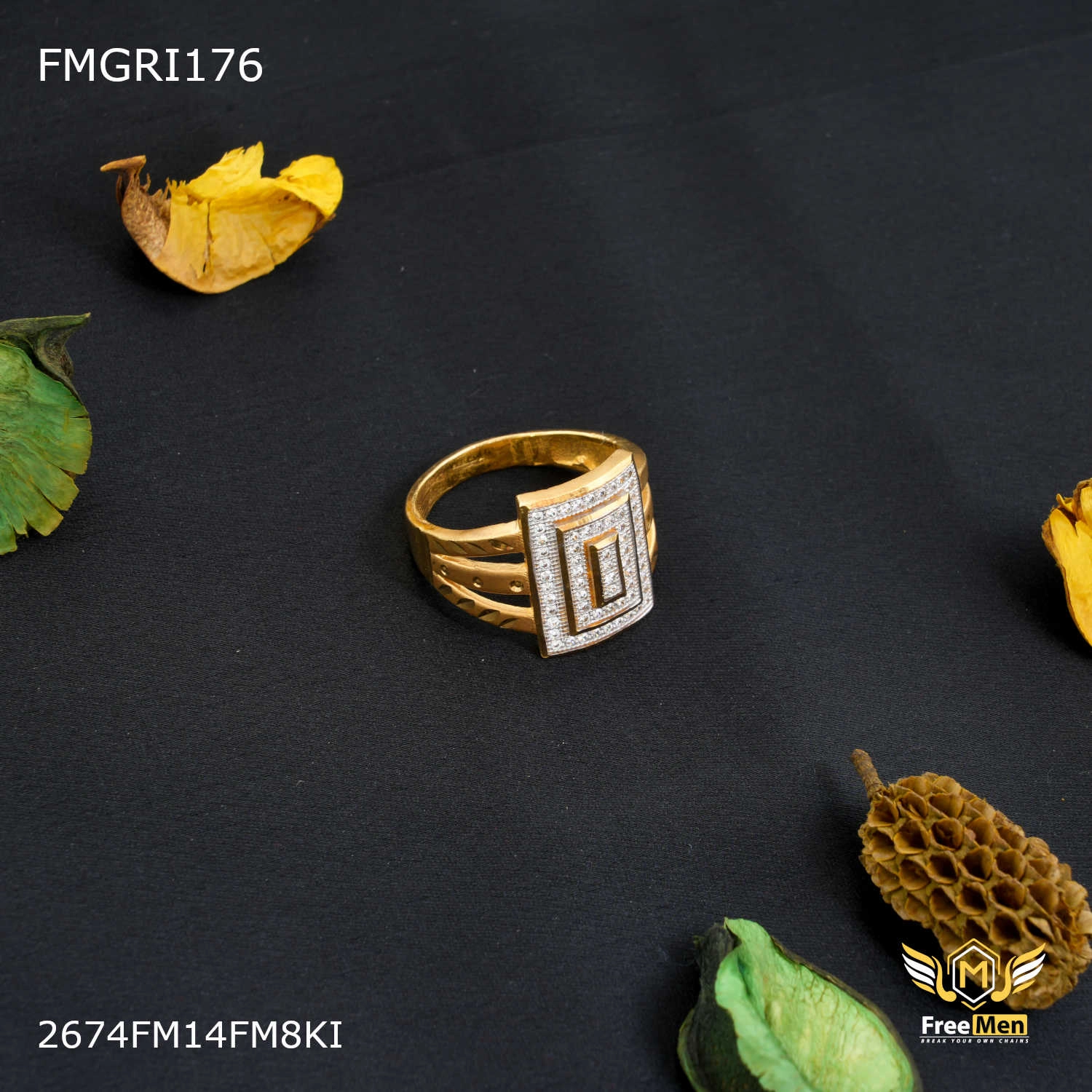 Polished Design Square Box 1gm Gold plated ring design for men - FMGRI176