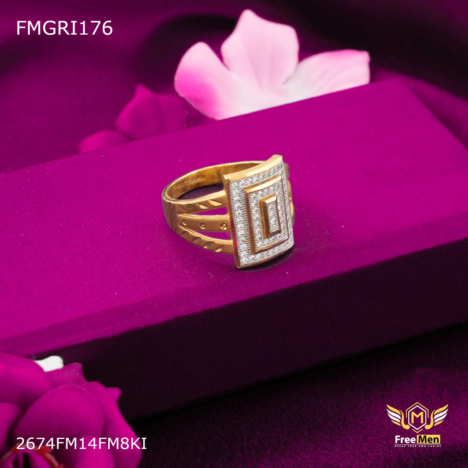 Sparkling Shine Square Box 1gm Gold plated ring design for men - FMGRI176