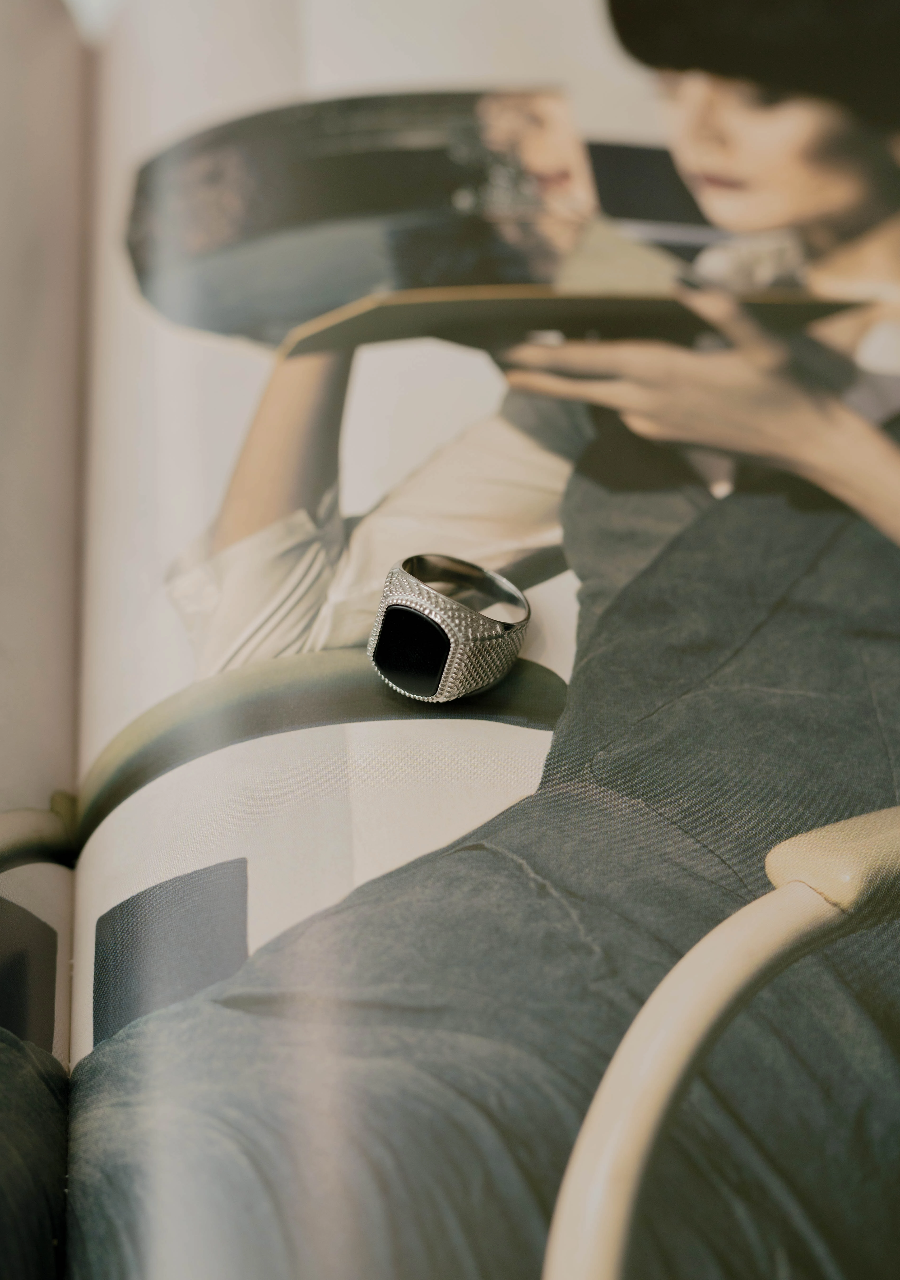 Graceful Sparkle Radiant Jewelry Square Stone Signet Ring ?C Silver