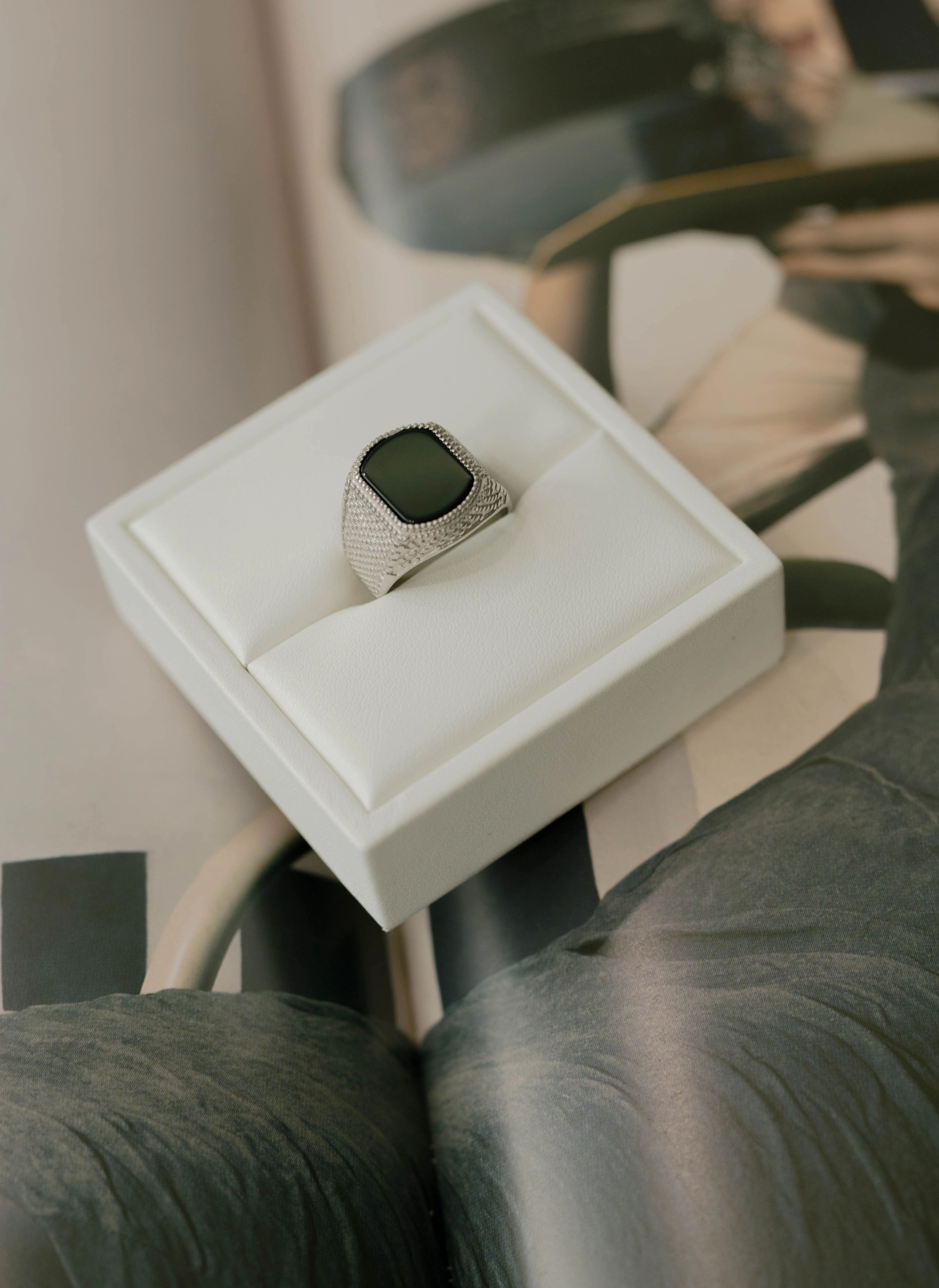 Modern Touch Daily Style Square Stone Signet Ring ?C Silver