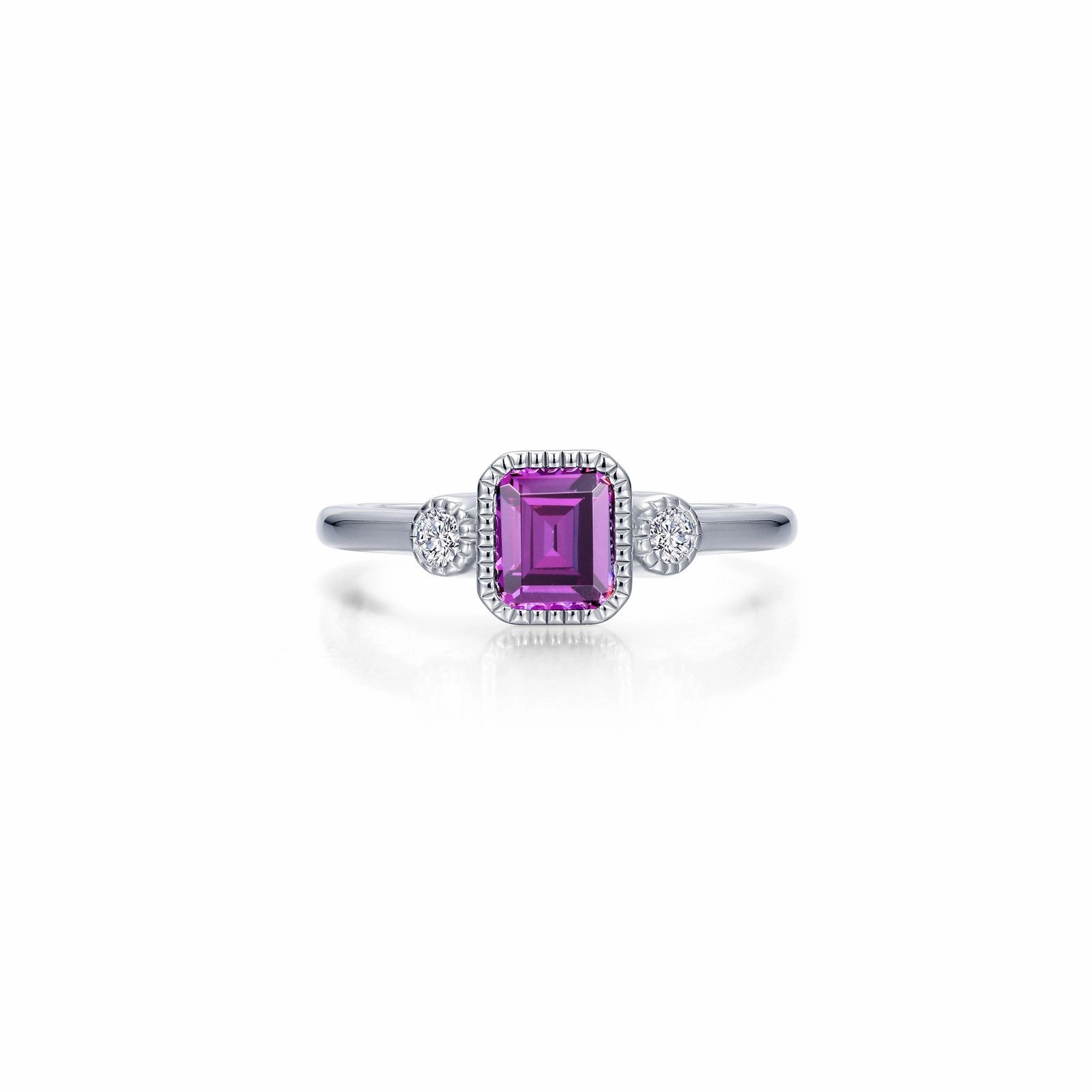 Radiant Statement Trend Accent SS June EC Simuilated Alexandrite Birthstone Ring w/ Paltinum Plating