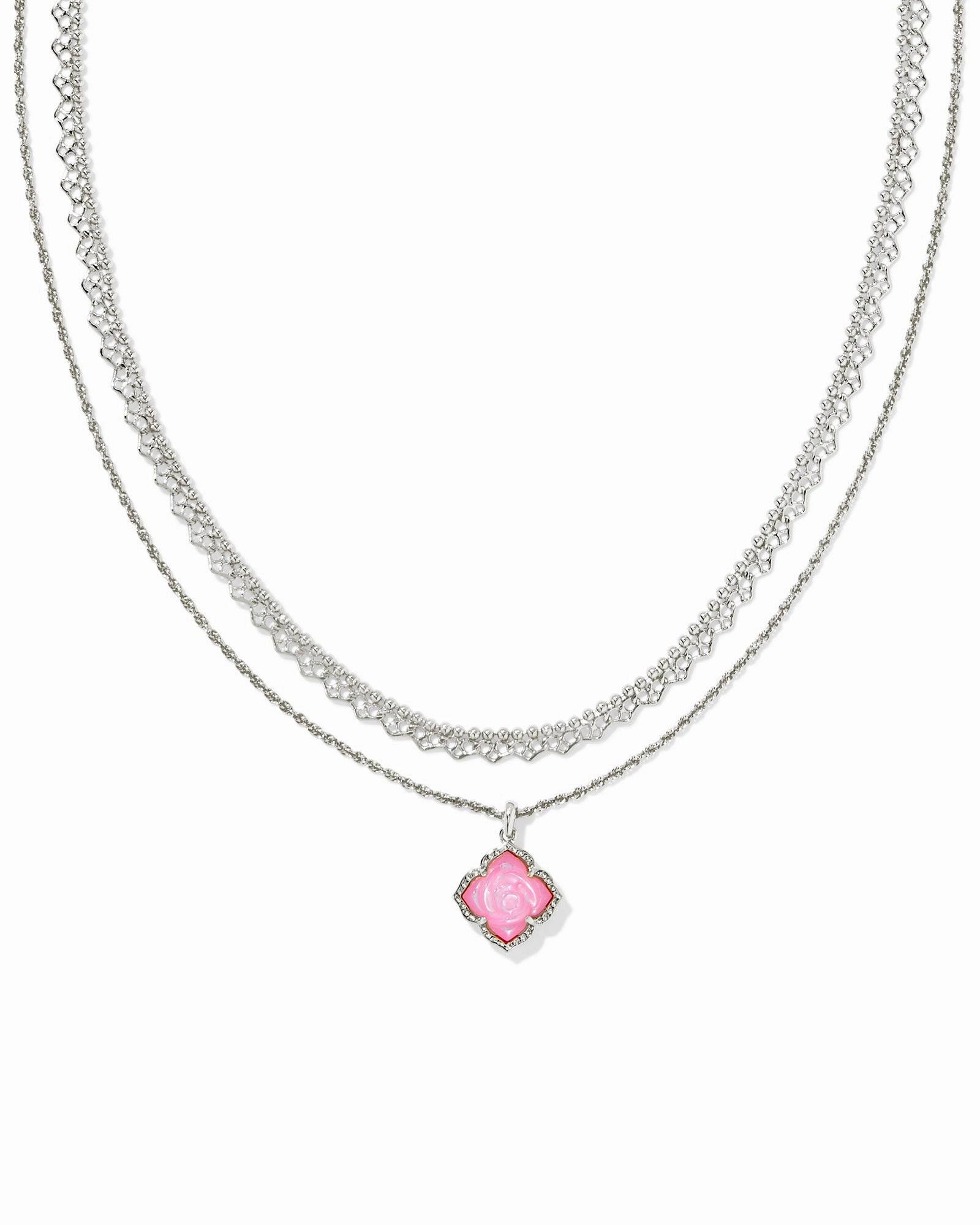 Kendra Scott Mallory Rose Silver Multi Strand Necklace in Blush Ivory Mother of Pearl Soft Light