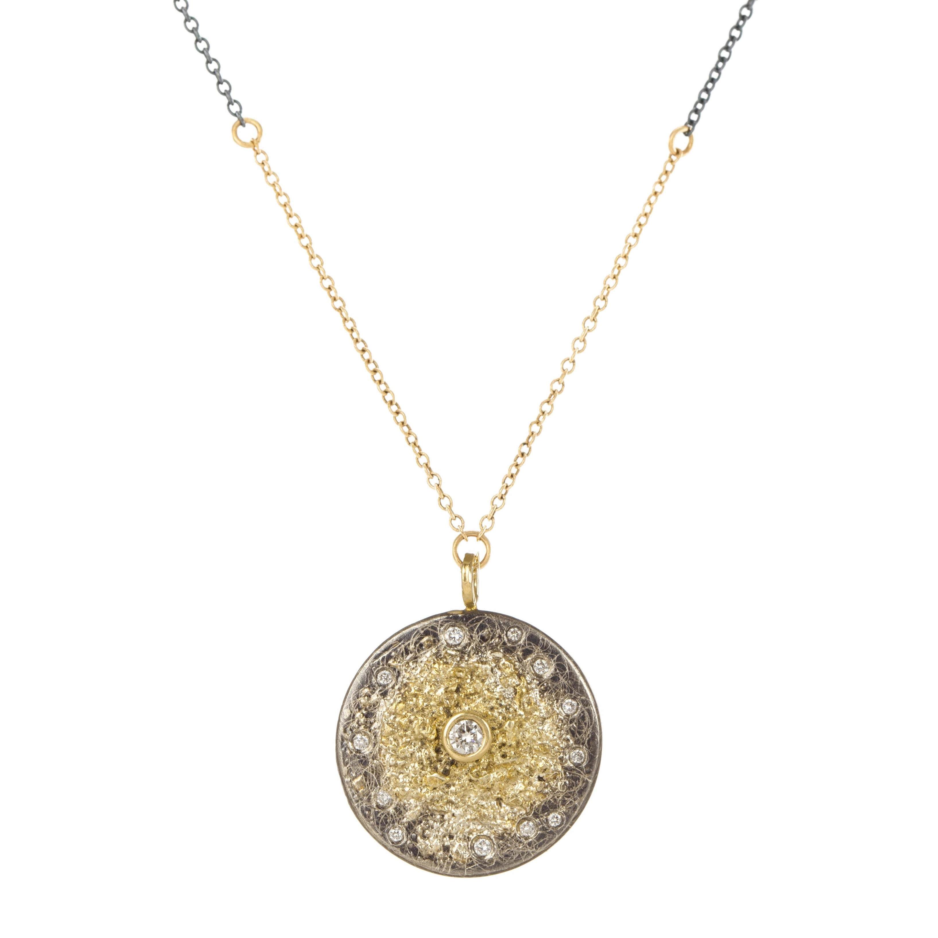 Precious Gemstones Starburst Necklace on Two-Tone Chain - 22k/18k/14k Gold, Oxidized Silver   VS Diamonds