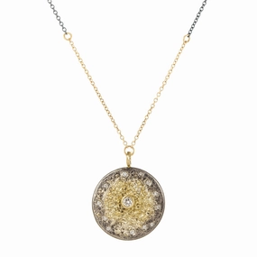 Precious Gemstones Starburst Necklace on Two-Tone Chain - 22k/18k/14k Gold, Oxidized Silver   VS Diamonds