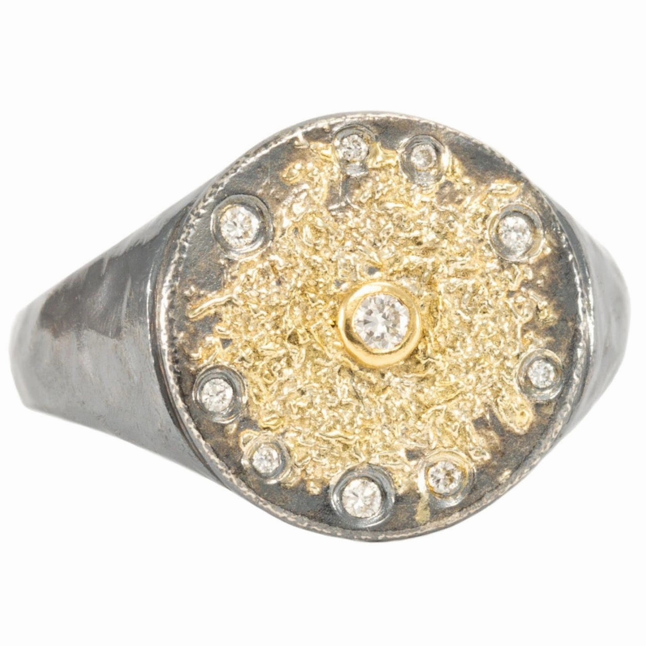Starburst Signet - 22ky, 18ky, Oxidized Silver   VS Diamonds Custom Jewelry Design Fresh Elements