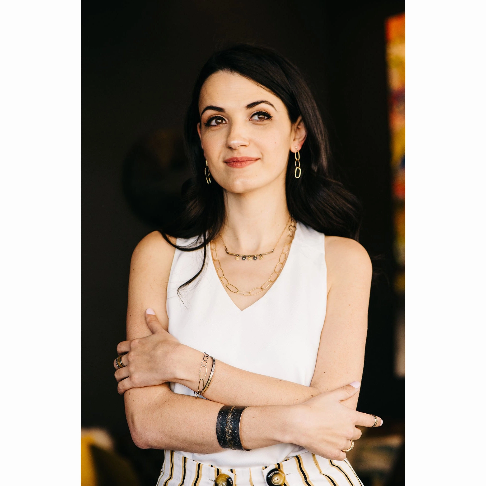 Gift For Her Glistening Gem Starry Night Cuff - 22k Gold Fused with Oxidized Silver