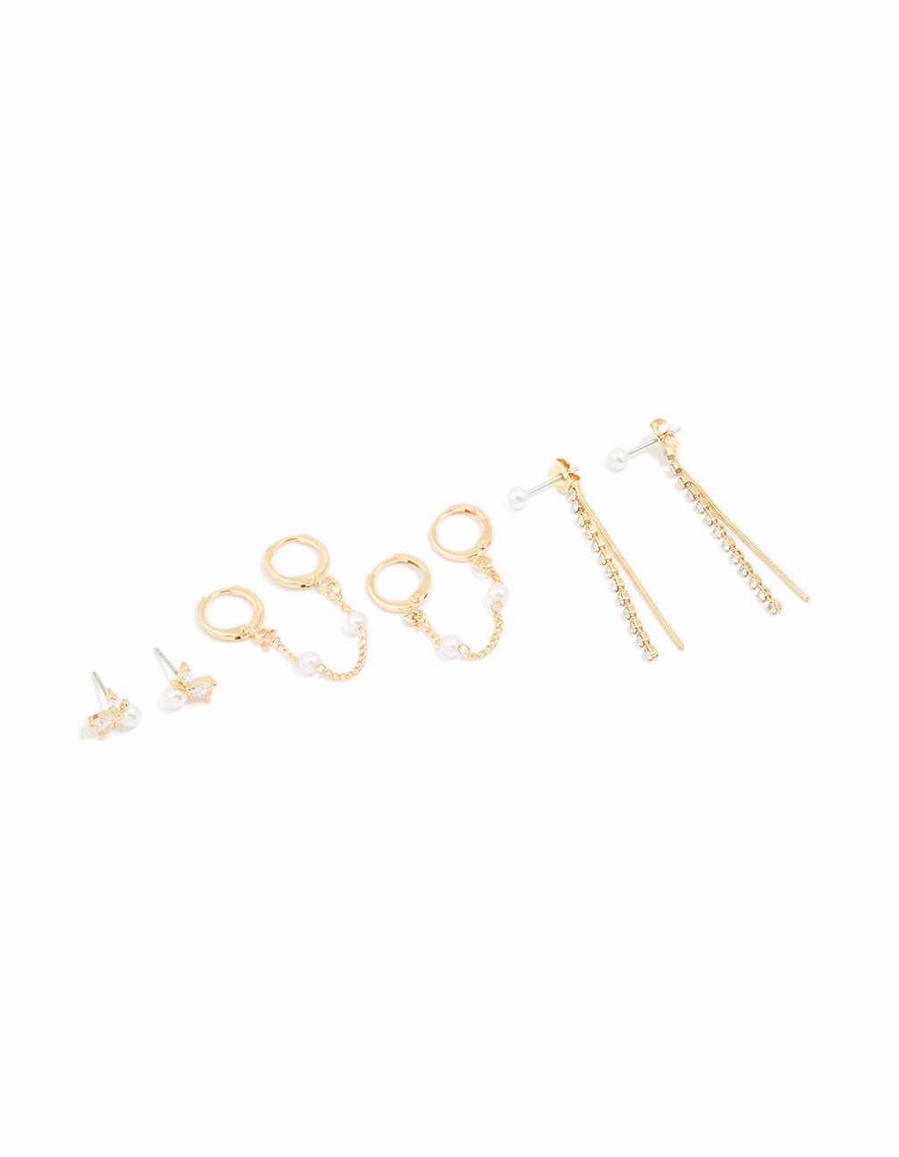 Gold Plated Diamante & Pearl Mixed Earrings 4-Pack Distinctive Edge Golden Light