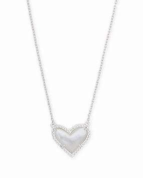 Lightweight Accent Kendra Scott Ari Heart Silver Pendant Necklace in Ivory Mother-of-Pearl