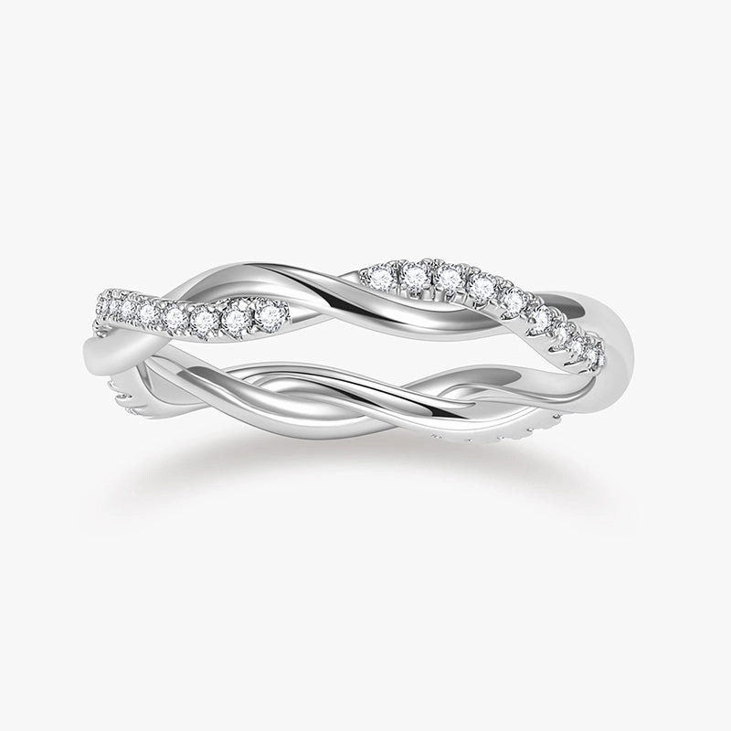 Graceful Motion Convenient Use Sterling Silver Cubic Zirconia Woven Twisted Rope Eternity