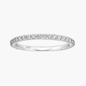 Superior Symbol Trendy Edge Sterling Silver Full Pave Cubic Zirconia Eternity Ring