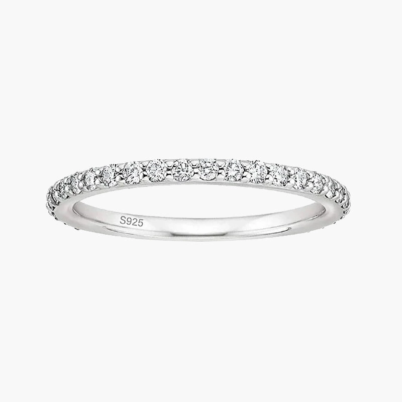 Shiny Style Sterling Silver Full Pave Cubic Zirconia Eternity Ring