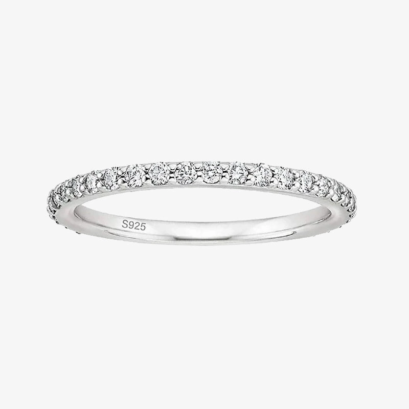 Sterling Silver Full Pave Cubic Zirconia Eternity Ring Engagement Party
