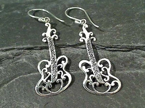 Versatile Accent Sterling Silver Guitar Earrings