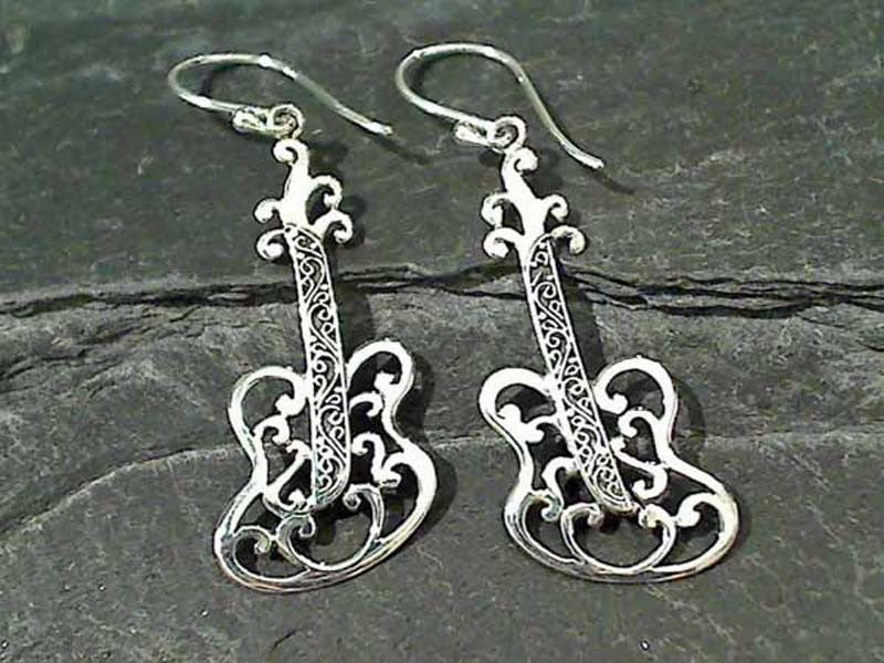 Versatile Accent Sterling Silver Guitar Earrings
