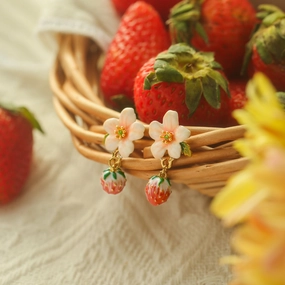 Strawberry Flower Earrings Trendy Decor Classic Creation