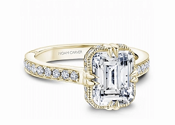 Noam Carver Emerald Center Side Stone Diamond Engagement Ring Setting in 14K Yellow Gold (0.41ctw) Hexagonal Style