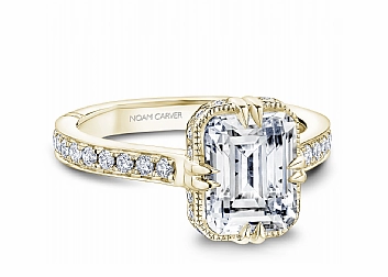 Dainty Glow Noam Carver Emerald Center Side Stone Diamond Engagement Ring Setting in 14K Yellow Gold (0.41ctw)