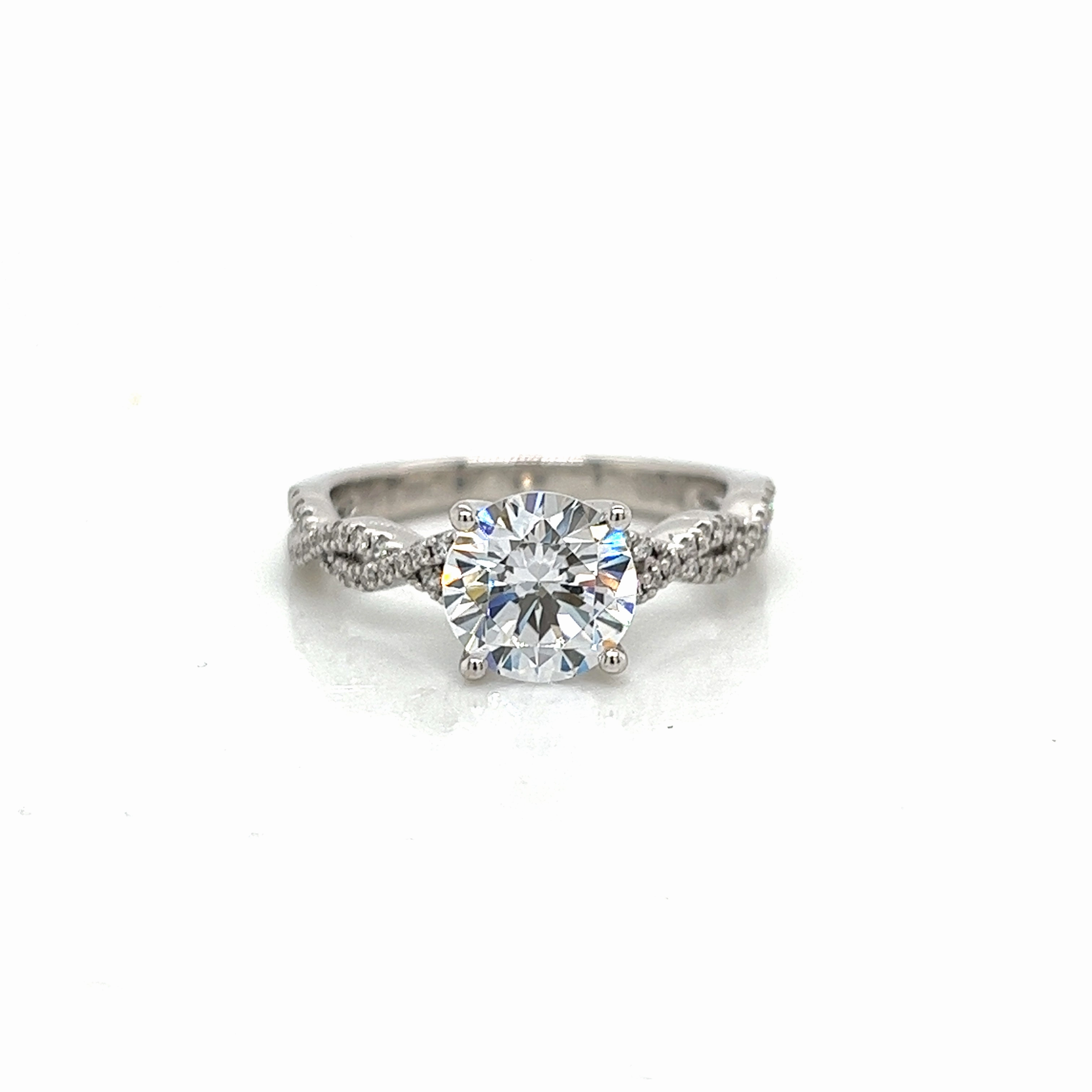 Timeless Design Round Center Side Stone Diamond Engagement Ring Setting in 14K White Gold (.18ctw)
