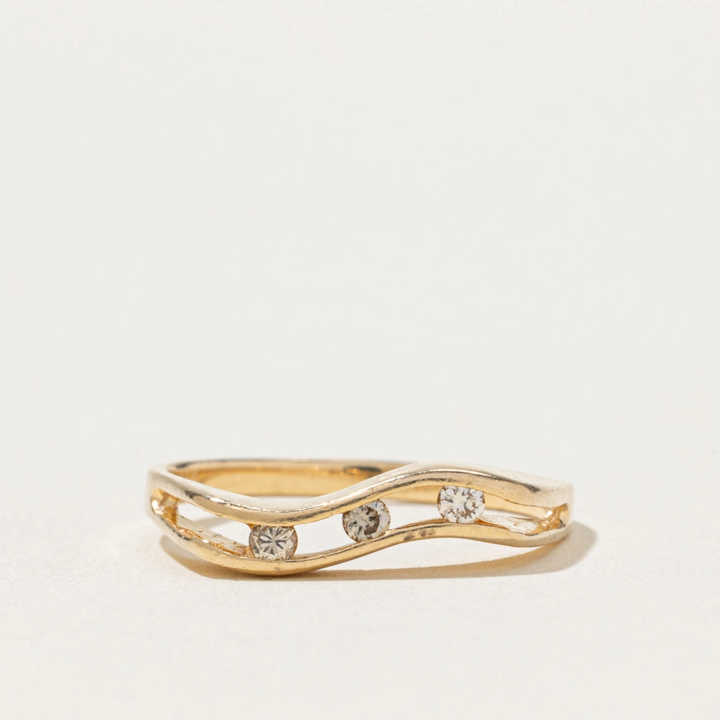 Bright Choice Elegant Choice Three Stone Channel Set Diamond Wave Ring | 0.09ctw | SZ 6