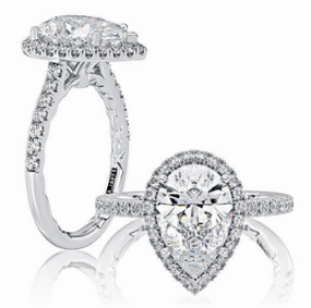 A. JAFFE Pear Center Diamond Engagement Ring Setting in 14K White Gold (.44ctw) Comfort Fit