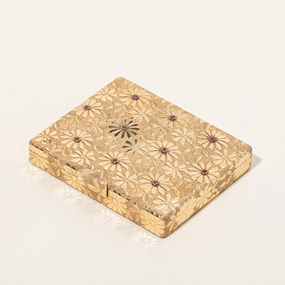 Soft Tone Vintage Solid 18K & Ruby Floral Engraved Compact Mirror | 0.50ctw