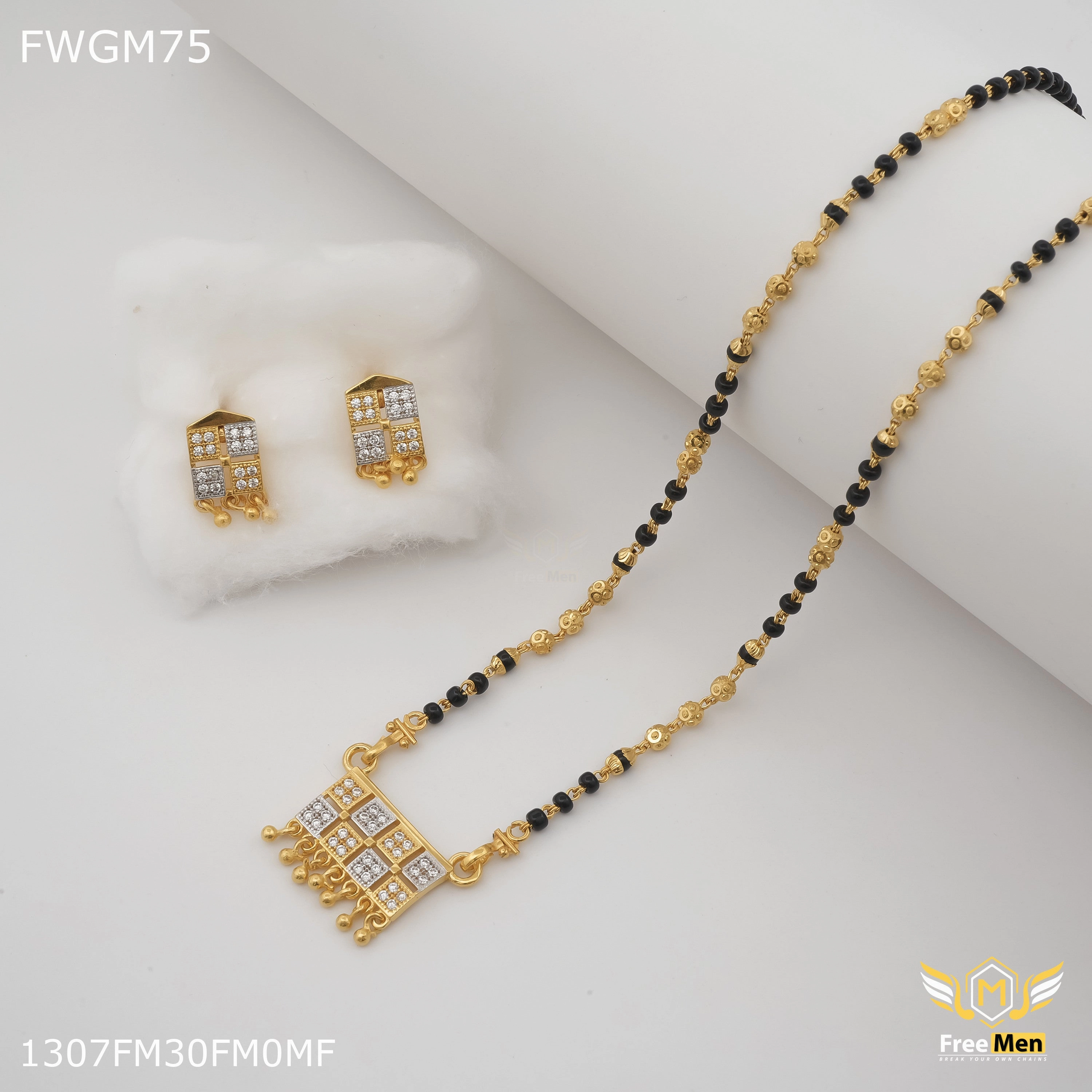 Freemen 1MG one line AD mangalsutra with earrings for women - FWGM75 Distinct Edge Unique Accessories