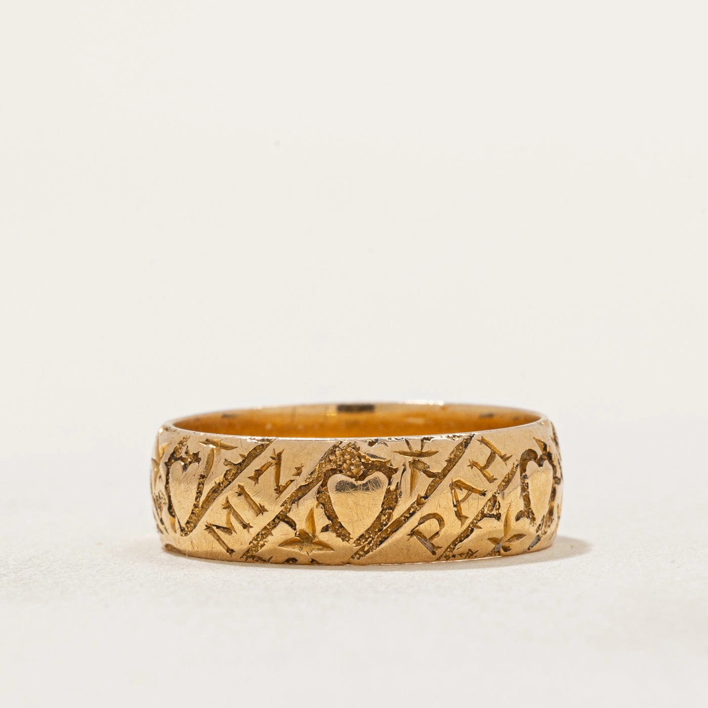 Instant Style Travel Style 1905 Birmingham 18k Yellow Gold Mizpah Ring with Heart Motif | SZ 6.25