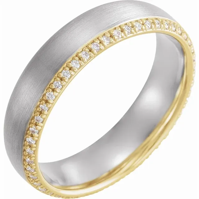 Handcrafted Work Luxury Proportion 14K White & Yellow 6 mm 1/4 CTW Diamond Band Size 11
