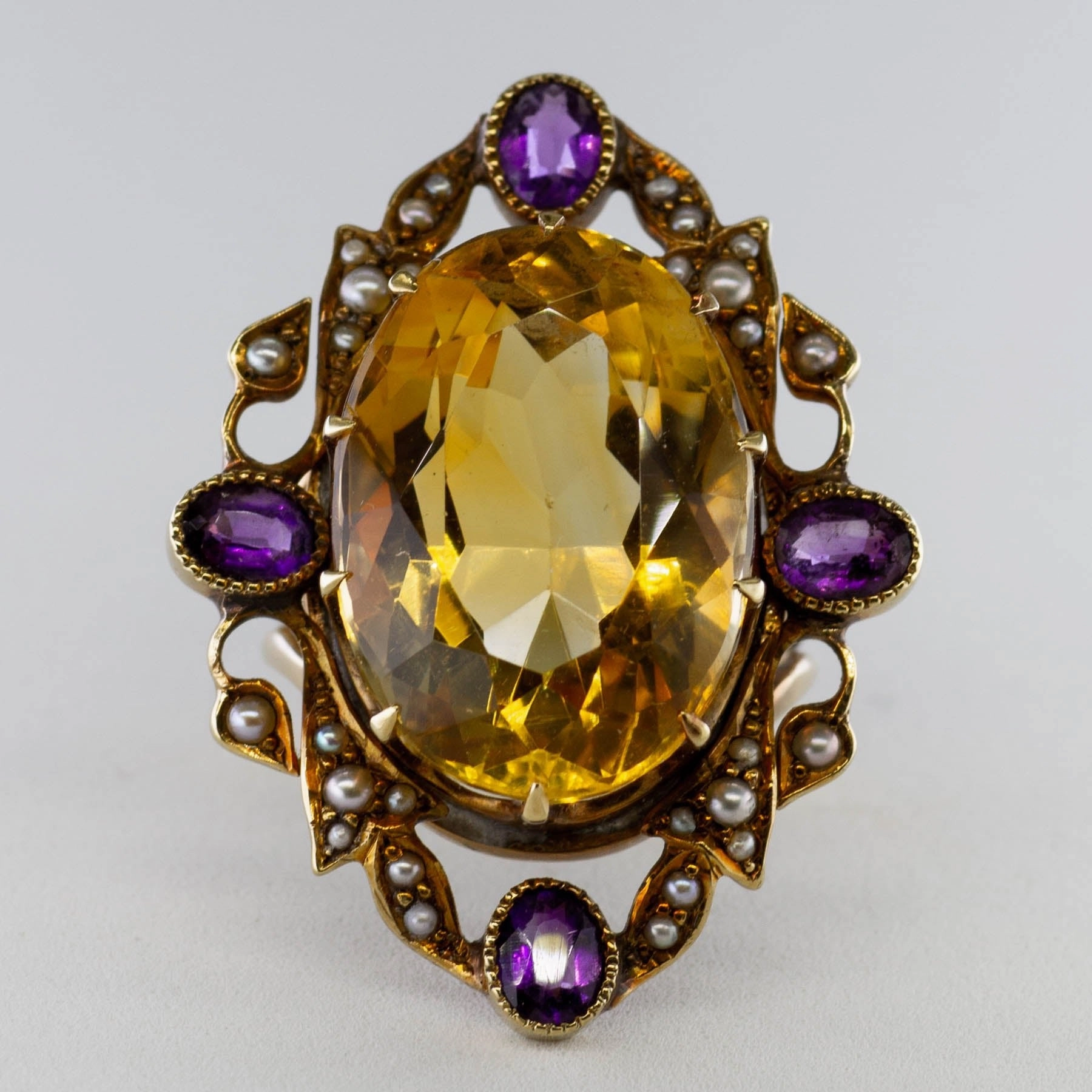 Shine In Light '100 Ways' Victorian Citrine Cocktail Ring | 13.15ct, 0.60ctw | SZ 5.5 |