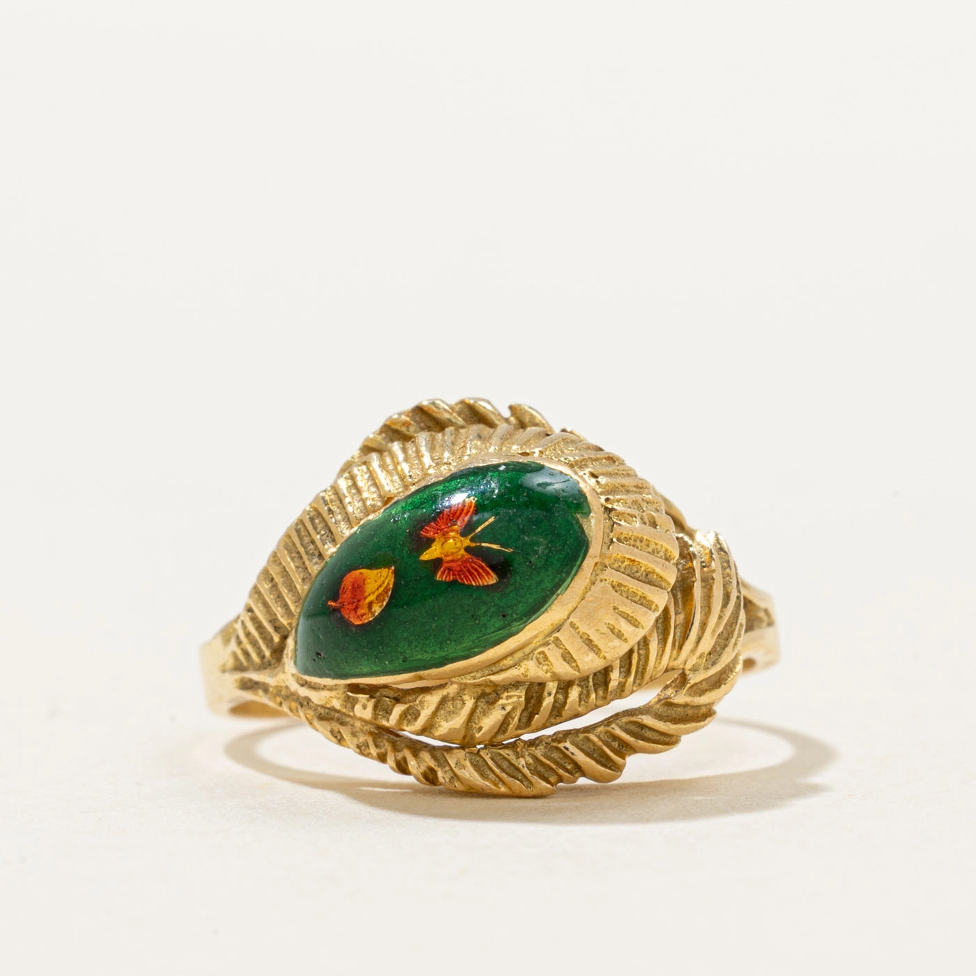 High Class Timeless Shape 18k Yellow Gold & Enamel Butterfly Ring | SZ 5.25