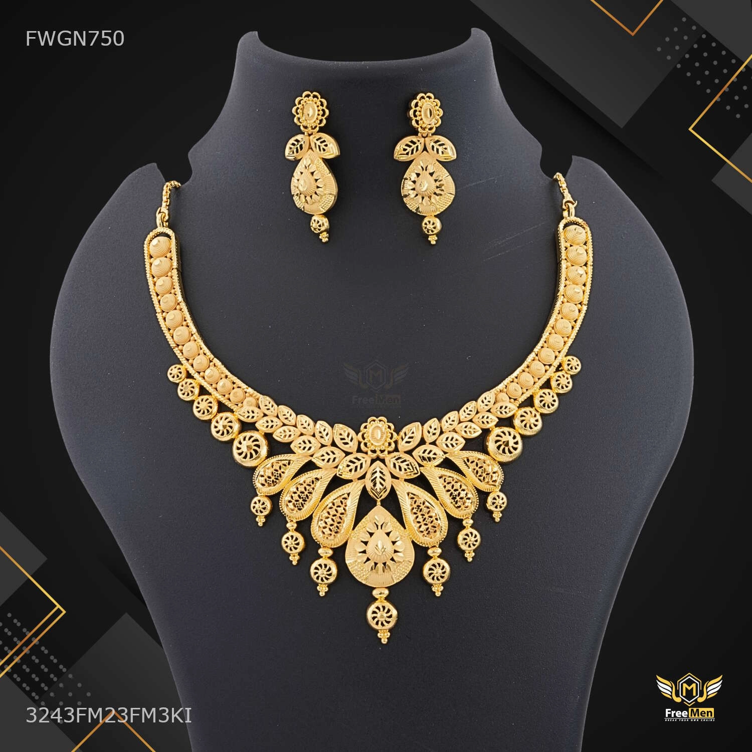 Gift Option Antique Drop with Leaf cut Necklaces with Earring for women - FWGN750